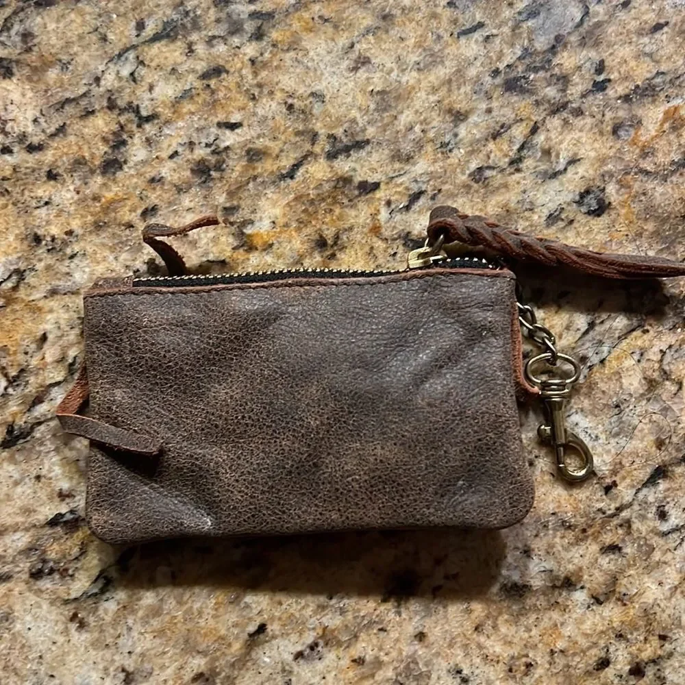 NEW Brown Fringe Key Chain Wallet - Real Leather Coin Wallet with Keychain